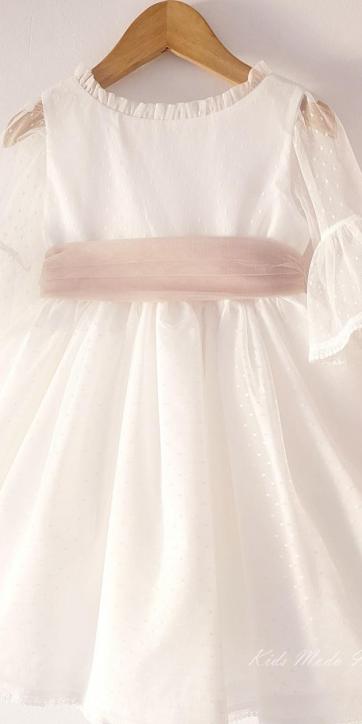 Vestido ceremonia niña tul topo con fajín camel Coco Acqua Ceremonia 60444 [4]