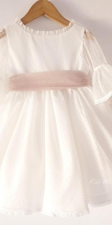 Vestido ceremonia niña tul topo con fajín camel Coco Acqua Ceremonia 60444