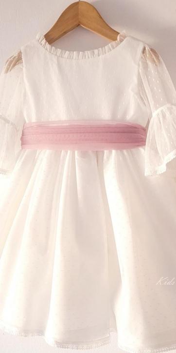 Vestido ceremonia niña tul topo con fajín rosa lila Coco Acqua Ceremonia 60444 [3]