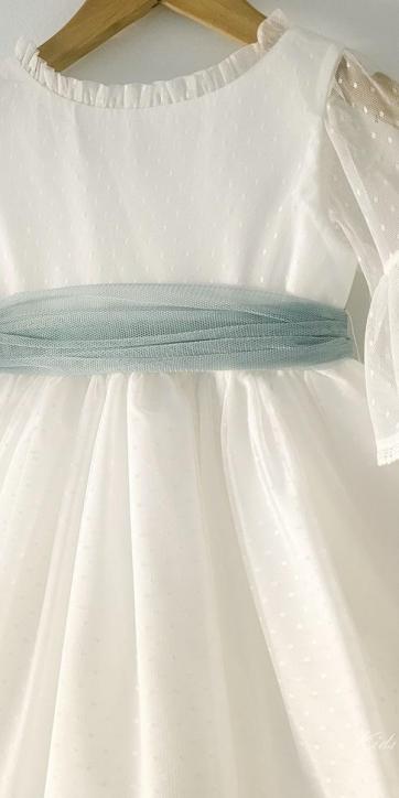 Vestido ceremonia niña tul topo con fajín verde empolvado Coco Acqua Ceremonia 60444 [6]