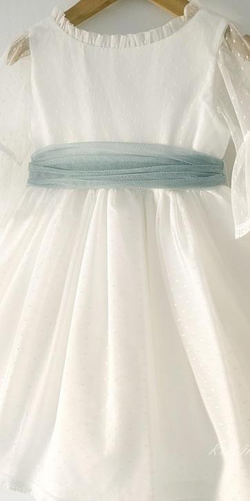 Vestido ceremonia niña tul topo con fajín verde empolvado Coco Acqua Ceremonia 60444 [3]