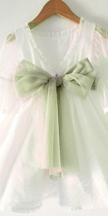 Vestido ceremonia niña tul topo con fajín verde oliva Coco Acqua Ceremonia 60444 [1]