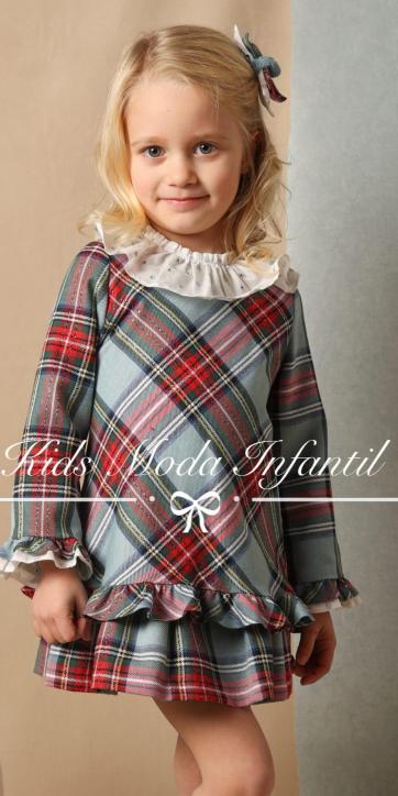 Vestido niña entallado de cuadros escoceses y tusquesas de Basmartí