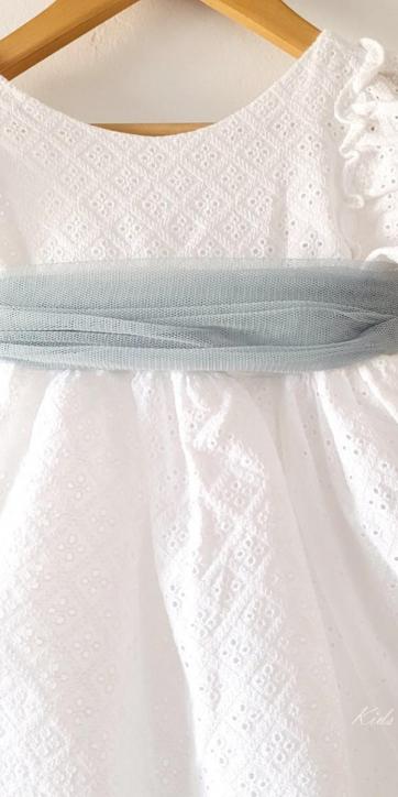 Vestido ceremonia niña blanco bordado con fajín tul verde empolvado Nekenia 2521802 Personalizable [6]
