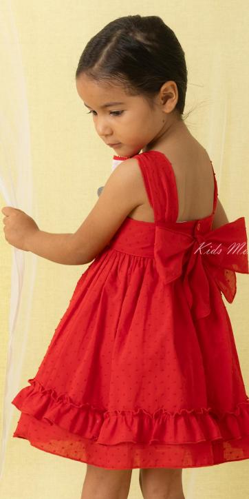 Vestido niña vestir plumeti rojo de tirantes Basmartí [0]