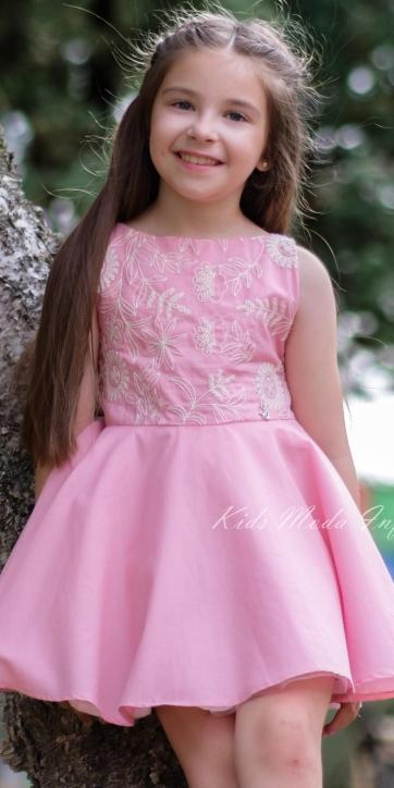 Vestido niña vestir rosa chicle con delantero bordado de Nekenia [2]
