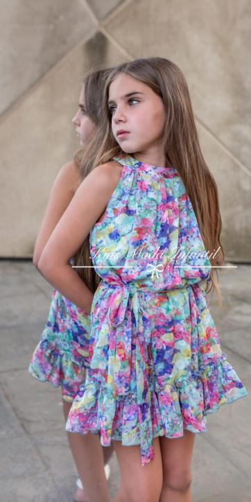 Vestido niña vestir frunce cuello en estampado colores Vera Moda Infantil