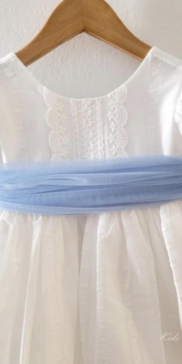 Vestido ceremonia niña blanco con fajín azul Eva Martínez Artesanía 381011CBG [6]