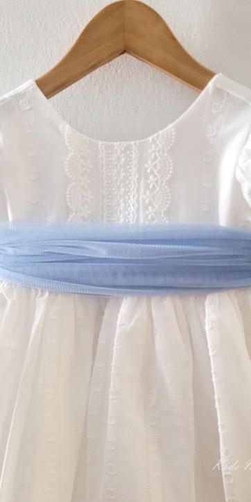 Vestido ceremonia niña blanco con fajín azul Eva Martínez Artesanía 381011CBG [3]