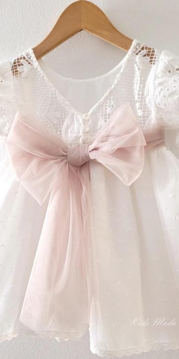 Vestido ceremonia niña blanco con fajín camel Eva Martínez Artesanía 38911CBG [6]