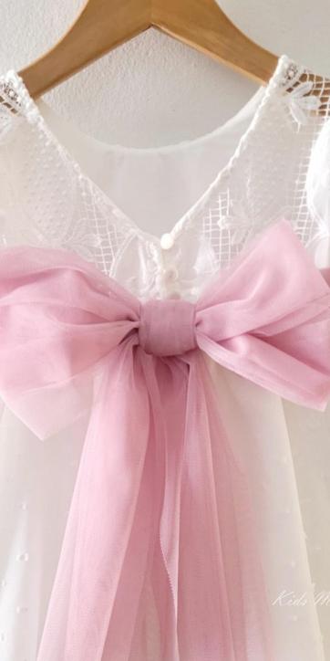 Vestido ceremonia niña blanco con fajín rosa lila Eva Martínez Artesanía 38911CBG [5]