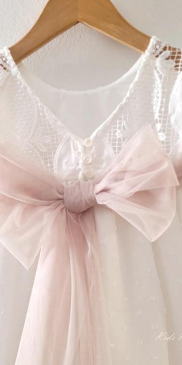 Vestido ceremonia niña blanco con fajín camel Eva Martínez Artesanía 38911CBG [2]