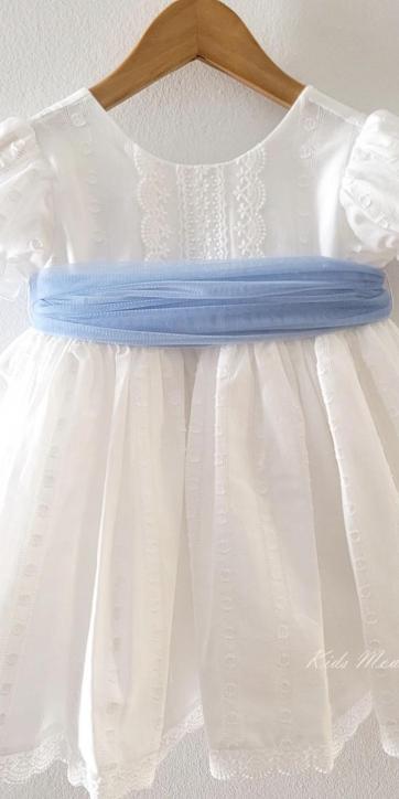 Vestido ceremonia niña blanco con fajín azul Eva Martínez Artesanía 381011CBG [2]