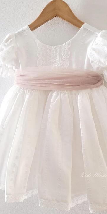Vestido ceremonia niña blanco con fajín camel Eva Martínez Artesanía 381011CBG [4]