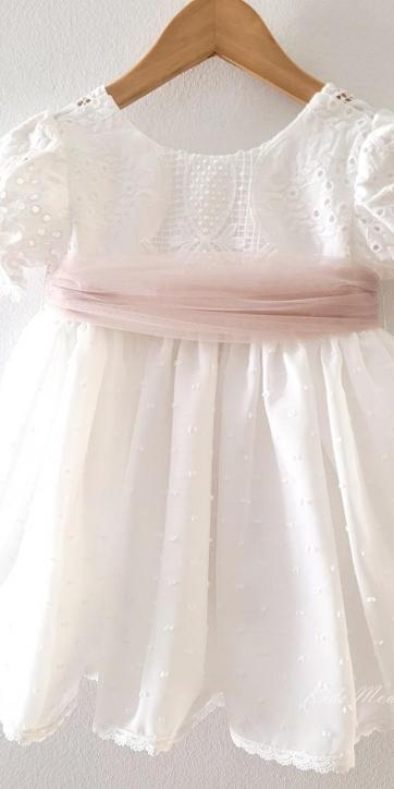 Vestido ceremonia niña blanco con fajín camel Eva Martínez Artesanía 38911CBG [3]