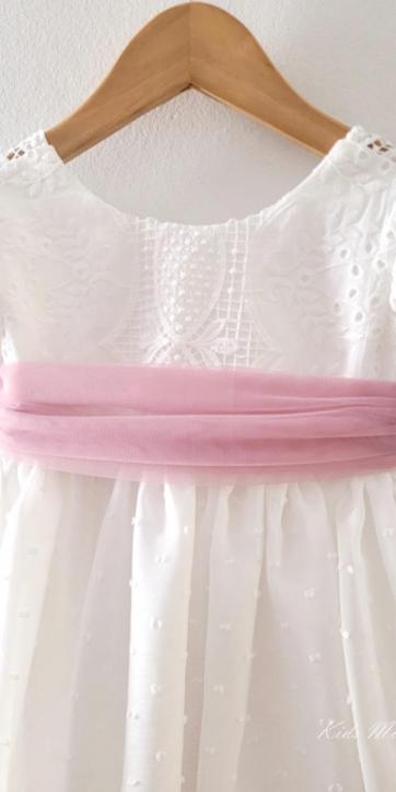 Vestido ceremonia niña blanco con fajín rosa lila Eva Martínez Artesanía 38911CBG [2]
