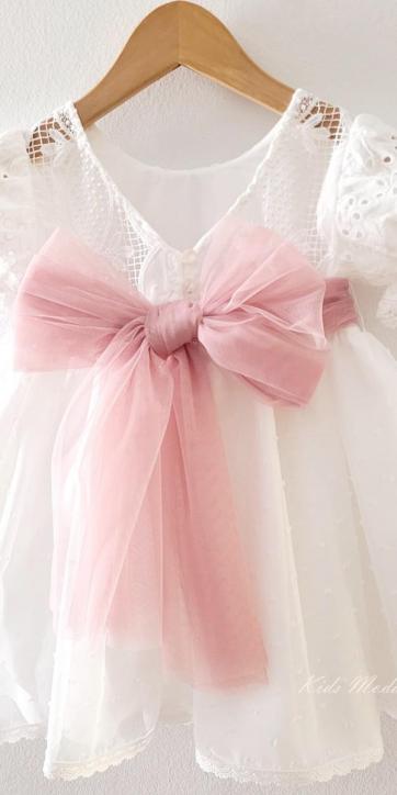 Vestido ceremonia niña blanco con fajín rosa empolvado Eva Martínez Artesanía 38911CBG [6]