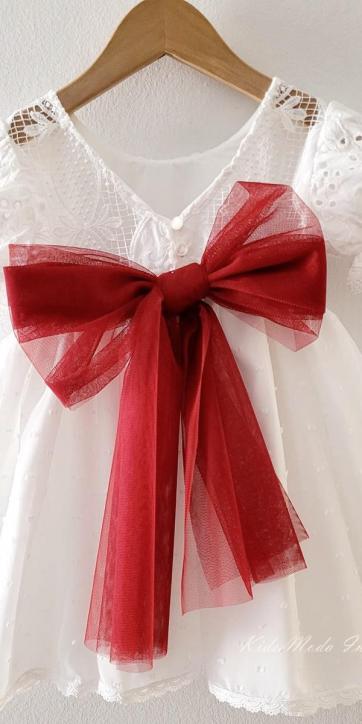 Vestido ceremonia niña blanco con fajín burdeos Eva Martínez Artesanía 38911CBG [5]