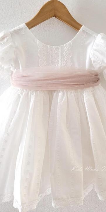 Vestido ceremonia niña blanco con fajín camel Eva Martínez Artesanía 381011CBG [5]