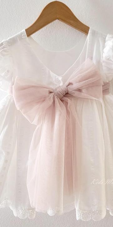Vestido ceremonia niña blanco con fajín camel Eva Martínez Artesanía 381011CBG [1]