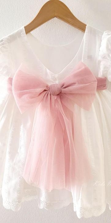 Vestido ceremonia niña blanco con fajín rosa empolvado Eva Martínez Artesanía 381011CBG [7]