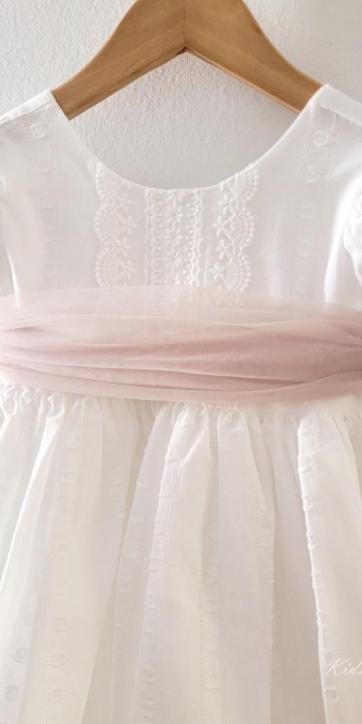 Vestido ceremonia niña blanco con fajín camel Eva Martínez Artesanía 381011CBG [2]