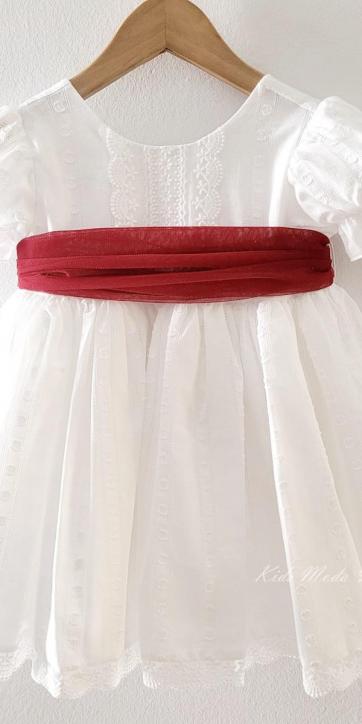 Vestido ceremonia niña blanco con fajín burdeos Eva Martínez Artesanía 381011CBG [2]