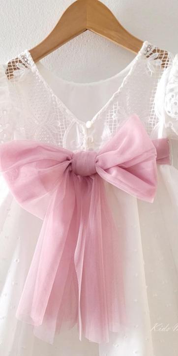 Vestido ceremonia niña blanco con fajín rosa lila Eva Martínez Artesanía 38911CBG [1]