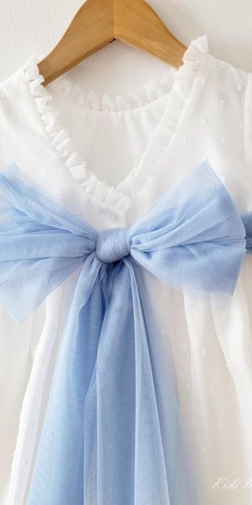 Vestido ceremonia niña plumeti cristal con fajín azul Eva Martínez Artesanía 32111 [6]