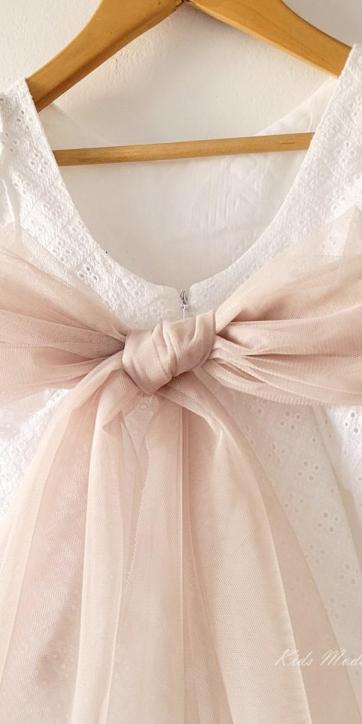 Vestido ceremonia niña blanco bordado con fajín tul camel Nekenia 2521802 Personalizable [3]
