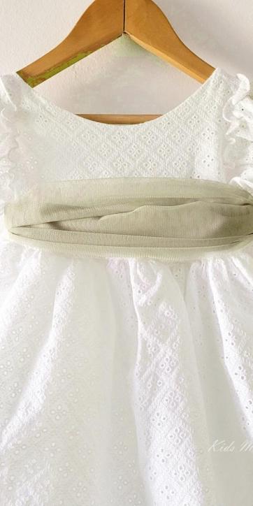 Vestido ceremonia niña blanco bordado con fajín tul verde oliva Nekenia 2521802 Personalizable [2]