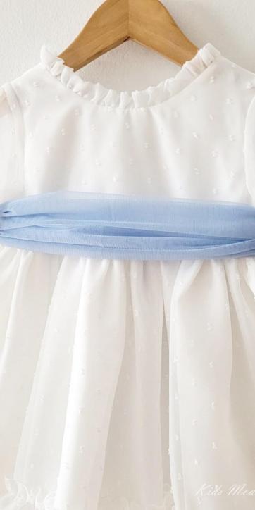 Vestido ceremonia niña plumeti cristal con fajín azul Eva Martínez Artesanía 32111 [7]