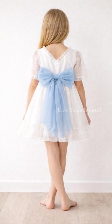 Vestido ceremonia niña plumeti cristal con fajín azul Eva Martínez Artesanía 32111 [2]