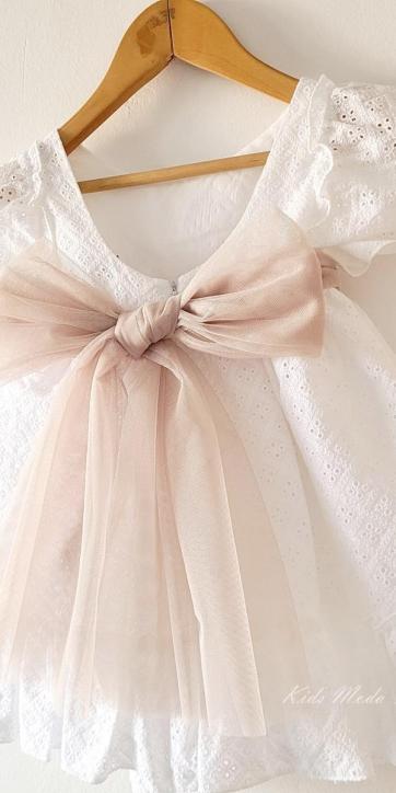 Vestido ceremonia niña blanco bordado con fajín tul camel Nekenia 2521802 Personalizable [5]