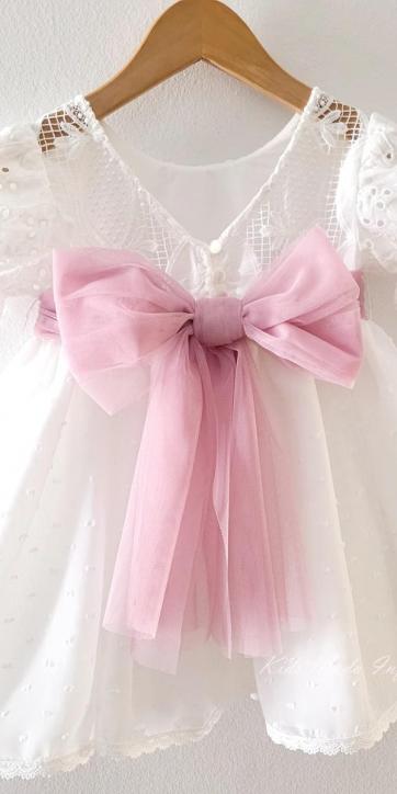 Vestido ceremonia niña blanco con fajín rosa lila Eva Martínez Artesanía 38911CBG [3]