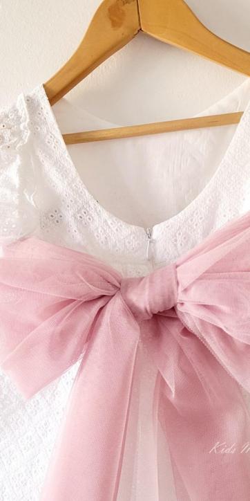 Vestido ceremonia niña blanco bordado con fajín tul rosa lila Nekenia 2521802 Personalizable [4]