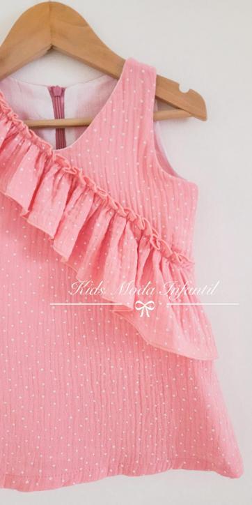 Vestido de niña sin mangas rosa de lunares estampados Cuka [0]