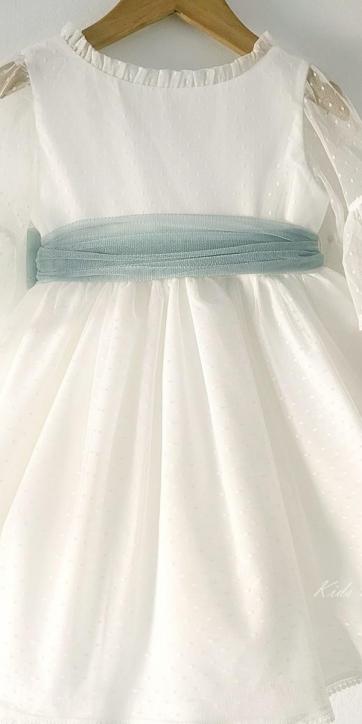 Vestido ceremonia niña tul topo con fajín verde empolvado Coco Acqua Ceremonia 60444 [5]