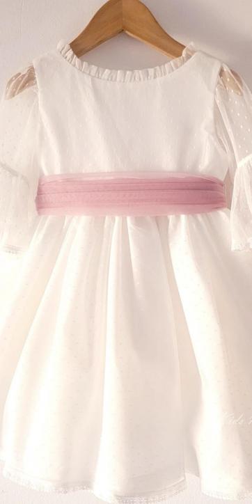 Vestido ceremonia niña tul topo con fajín rosa lila Coco Acqua Ceremonia 60444 [1]