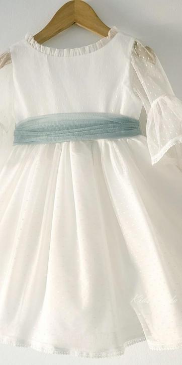 Vestido ceremonia niña tul topo con fajín verde empolvado Coco Acqua Ceremonia 60444 [1]