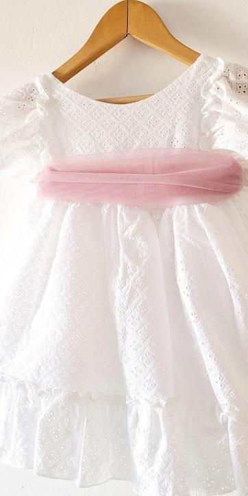 Vestido ceremonia niña blanco bordado con fajín tul rosa lila Nekenia 2521802 Personalizable [5]