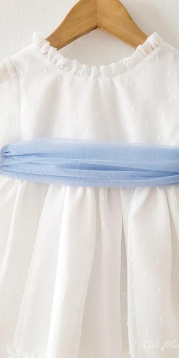 Vestido ceremonia niña plumeti cristal con fajín azul Eva Martínez Artesanía 32111 [2]