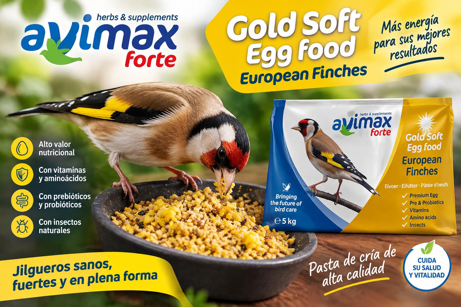 Avimax pasta de cria con huevo Morbida con prebioticos probioticos vitaminas aminoacidos y insectos