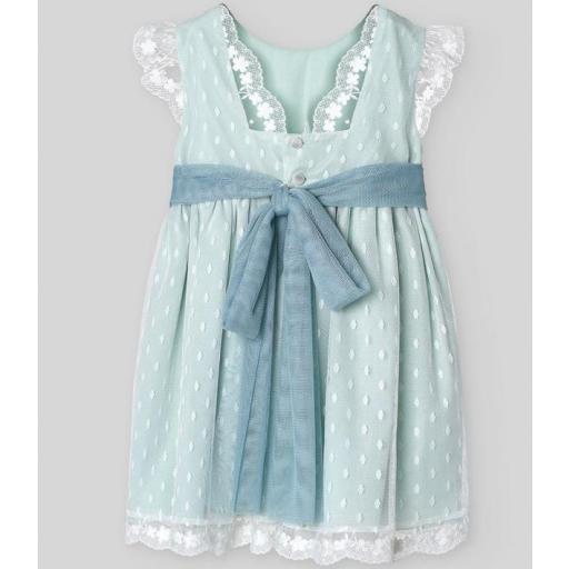 PAZ RODRIGUEZ VESTIDO INFANTIL TULL  C/PUNTILLA CEREMONIA REF 004-151390 COLOR VERDE AGUA/CRUDO [1]