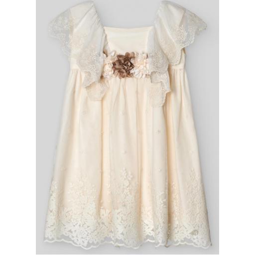 PAZ RODRIGUEZ VESTIDO INFANTIL TULL BORDADO CEREMONIA COLOR BEIGE [0]