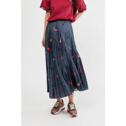 Falda plisada azul estampada [1]