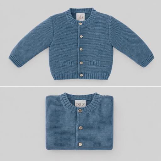 PAZ RODRIGUEZ CHAQUETA LARGA NIÑO C/TAPETAS ALG/CASH COLOR AZUL EMPOLVADO REF 001-32174