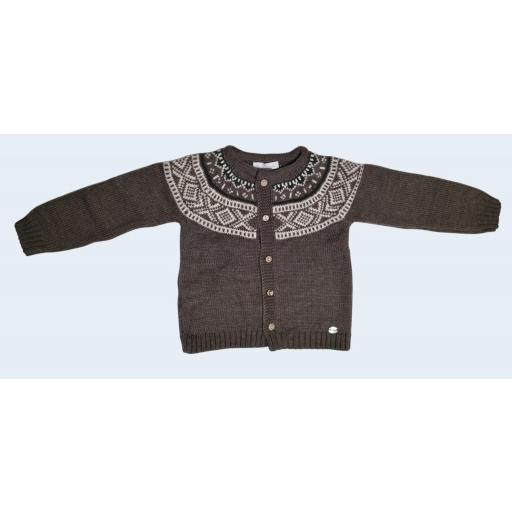 MARTIN ARANDA CHAQUETA NIÑO DE PUNTO CON GRECA COLOR MARRON CON VERDE Y CRUDO REF: 045-11142