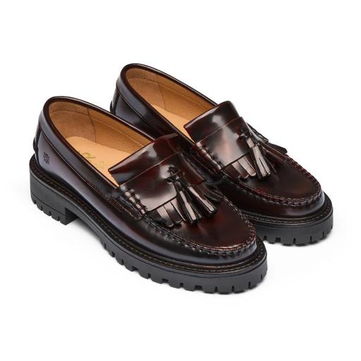 Mocasín borlas y flecos cuero burdeos Mod. LULA 2.0