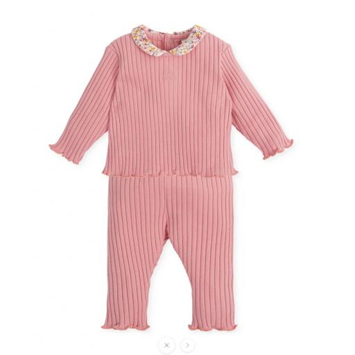 TUTTO PICCOLO Conjunto de bebé niña de camiseta y pantalón en color rosa PETALO de canalé  